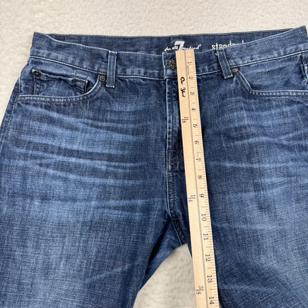 7 For All Mankind Standard Straight Jeans Mens 34 Blue Dark Wash Whiskered 34x29